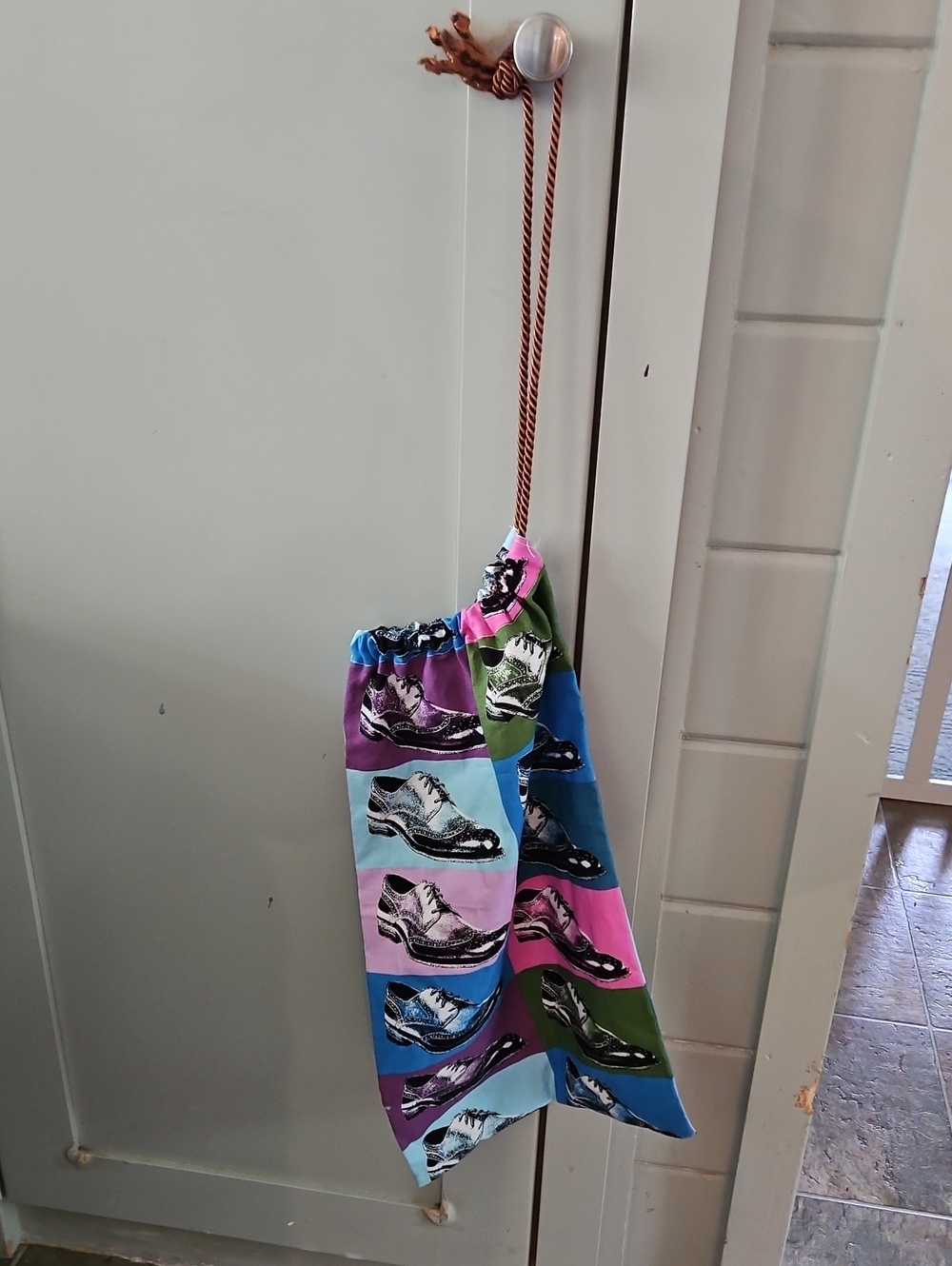 Pop Graffic Hand Made Shoe Print Drawstring Bag